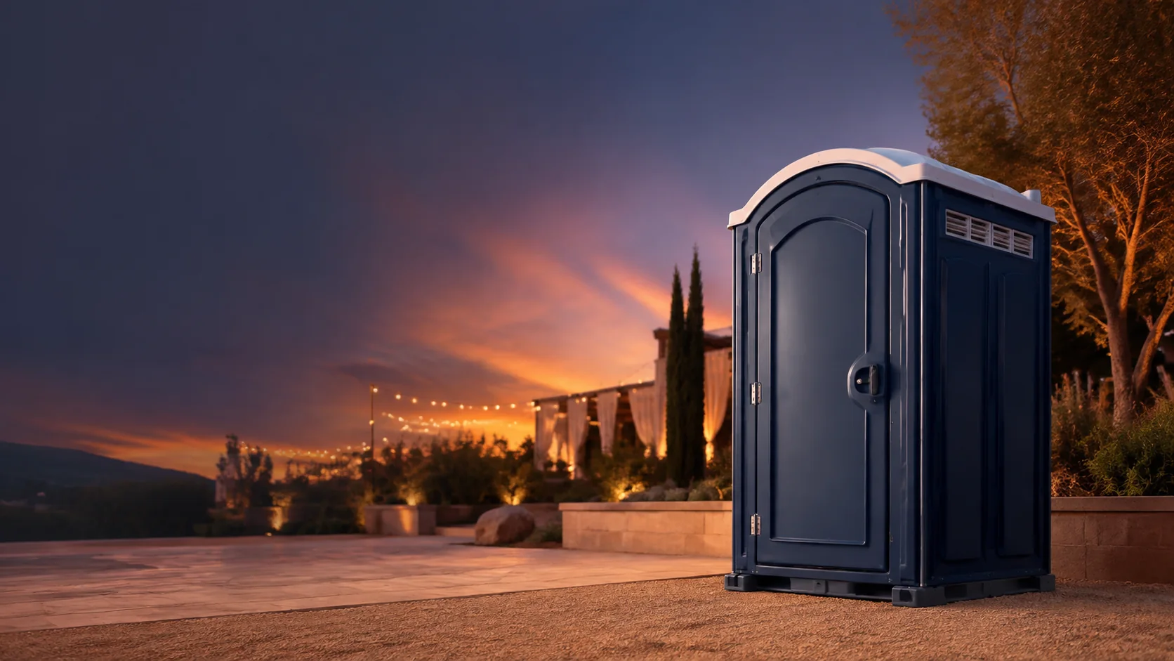 Portable restroom shown for rental planning in Apex, NC